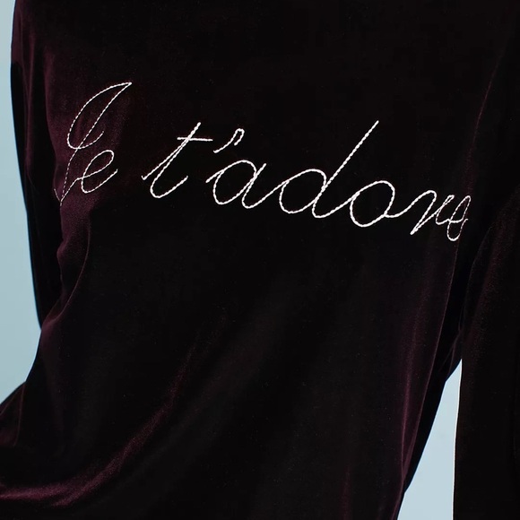 Misa Los Angeles Velvet Embroidered Je T’Adore Velvet Balloon Sleeve Sweatshirt - Picture 7 of 9